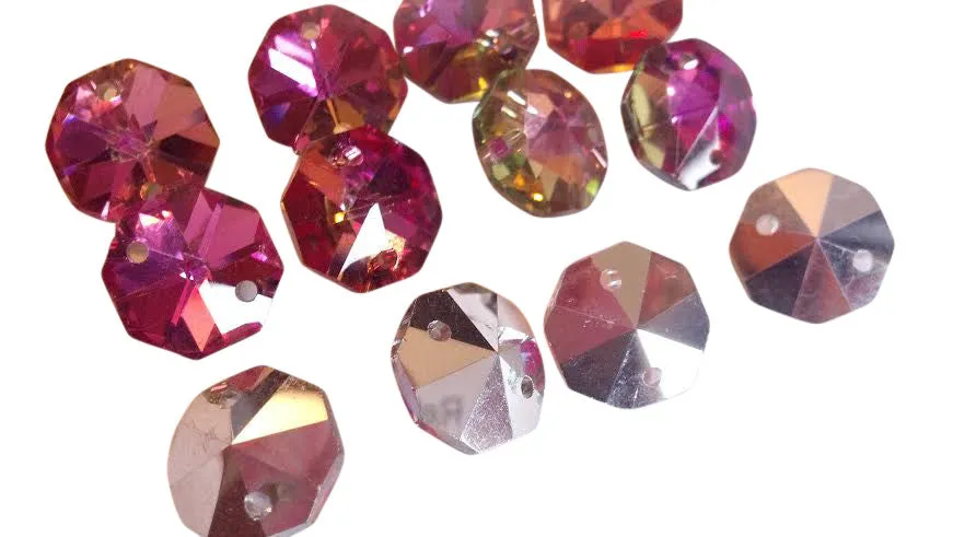 Metallic Rose Rainbow Chandelier Crystal Octagon Prisms 14mm Beads