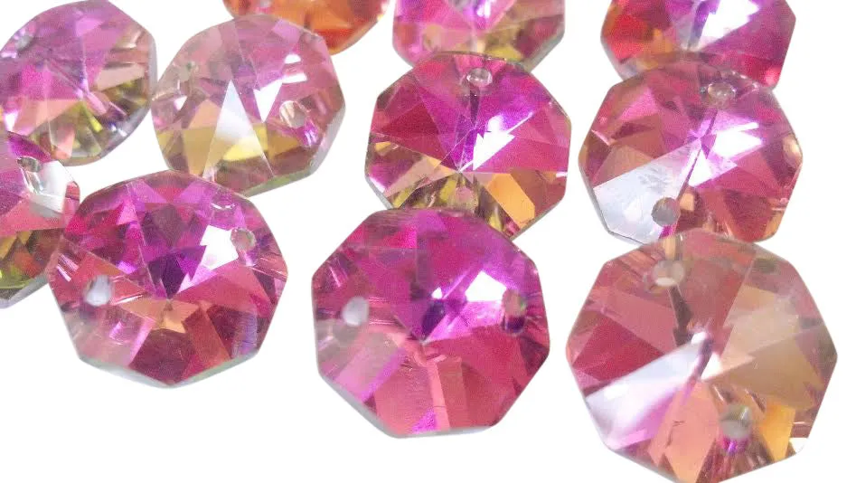 Metallic Rose Rainbow Chandelier Crystal Octagon Prisms 14mm Beads