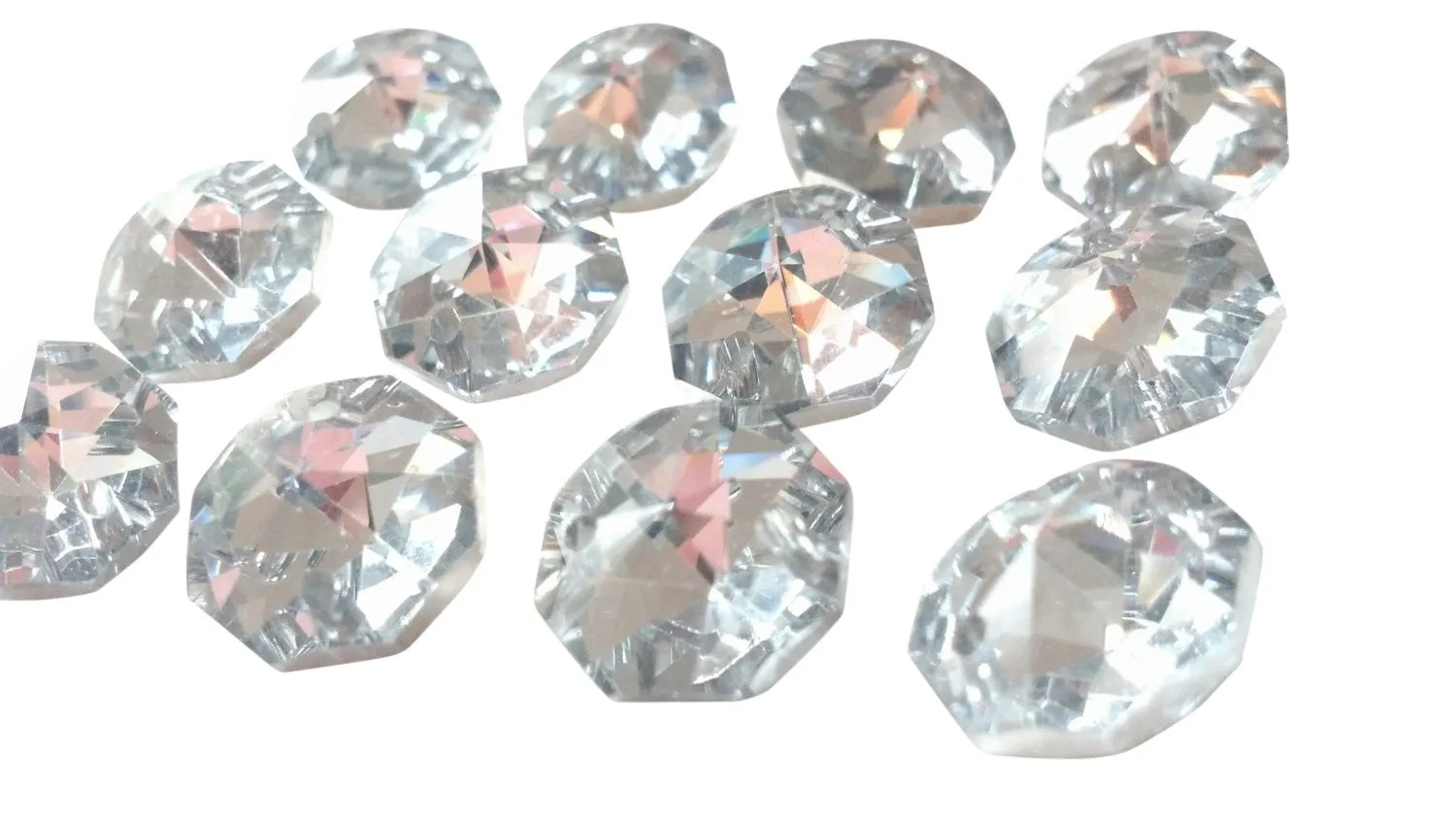 Metallic Silver 14mm Octagon Beads Chandelier Crystals 2 Holes