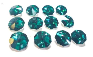 Metallic Teal Green 14mm Octagon Beads, Chandelier Crystals 2 Holes