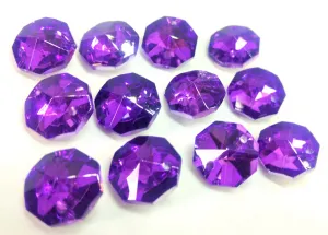Metallic Violet Purple 14mm Octagon Beads, Chandelier Crystals 2 Holes