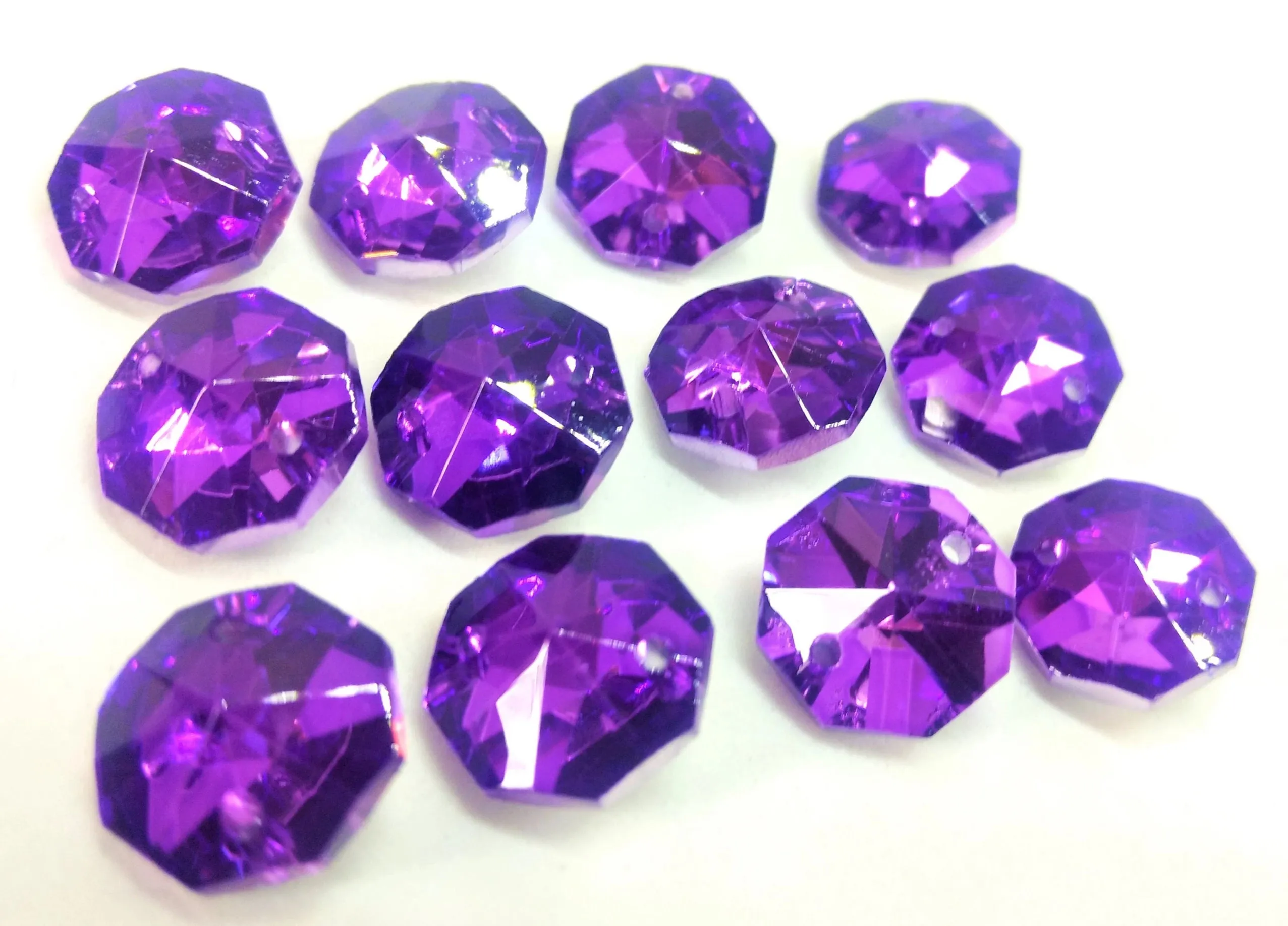 Metallic Violet Purple 14mm Octagon Beads, Chandelier Crystals 2 Holes