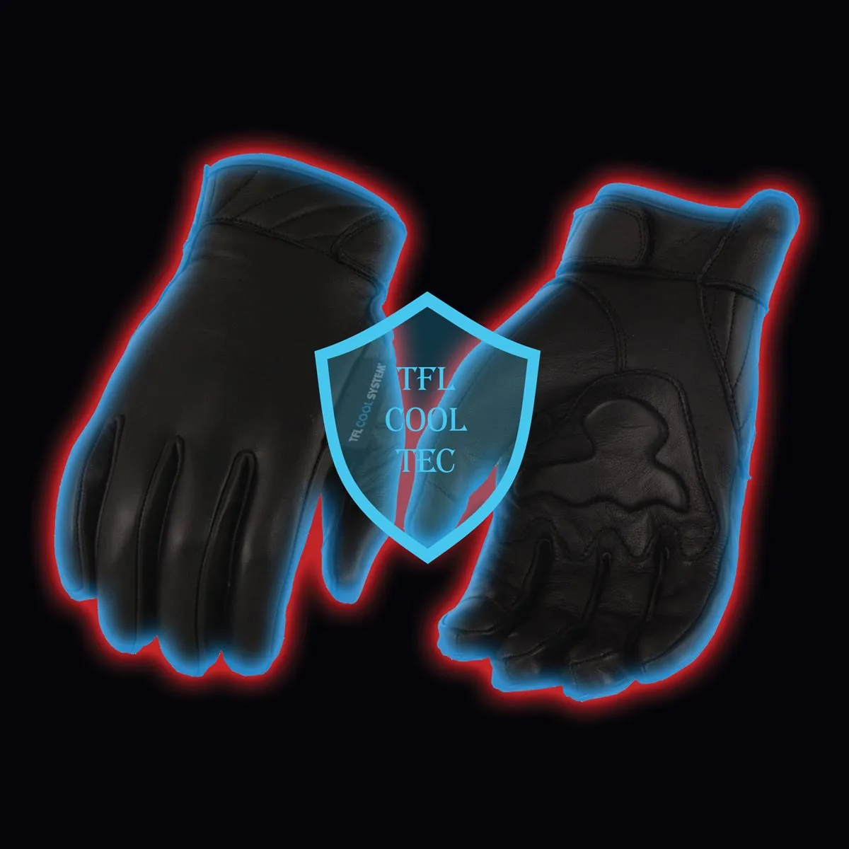 MG7502 Cool-Tec Men's Black Leather Gloves with i-Touch Screen Compatible Gel Palm Motorcycle Hand Gloves