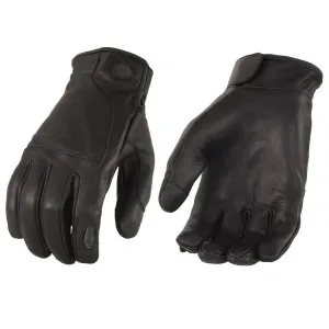MG7599 Men's Black Leather with i-Touch Screen Led Finger Light Motorcycle Hand Gloves