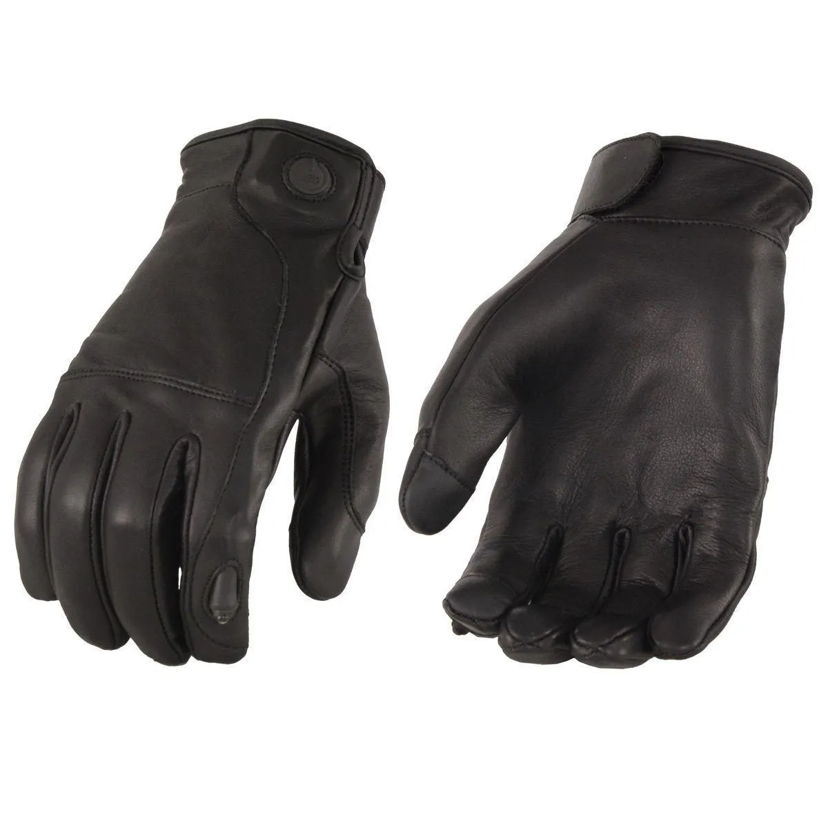 MG7599 Men's Black Leather with i-Touch Screen Led Finger Light Motorcycle Hand Gloves
