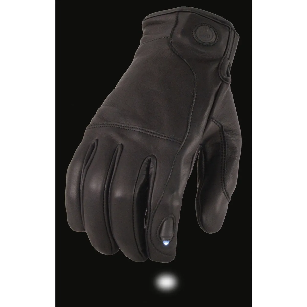 MG7599 Men's Black Leather with i-Touch Screen Led Finger Light Motorcycle Hand Gloves
