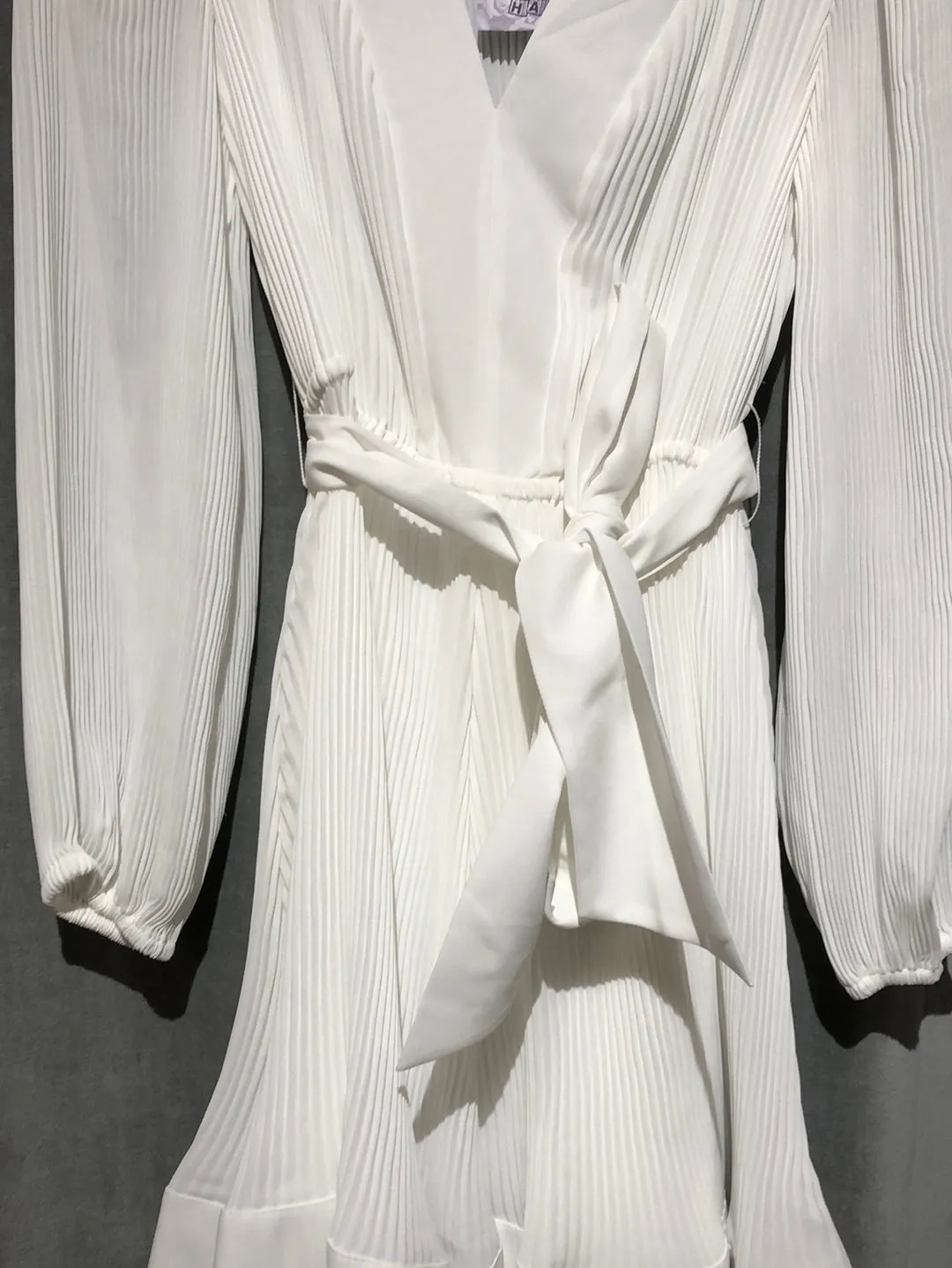 Milly White Long Sleeve V Neck Flare Bottom Dress