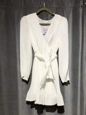 Milly White Long Sleeve V Neck Flare Bottom Dress