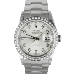 MINT 2000 Rolex DateJust Diamond 36mm 16200 Silver Stainless Steel Oyster Watch