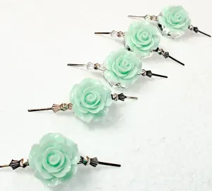 Mint Green Chandelier Roses Pack of 5 Crystals, Shabby Chic Rose Chandelier Decoration 81H