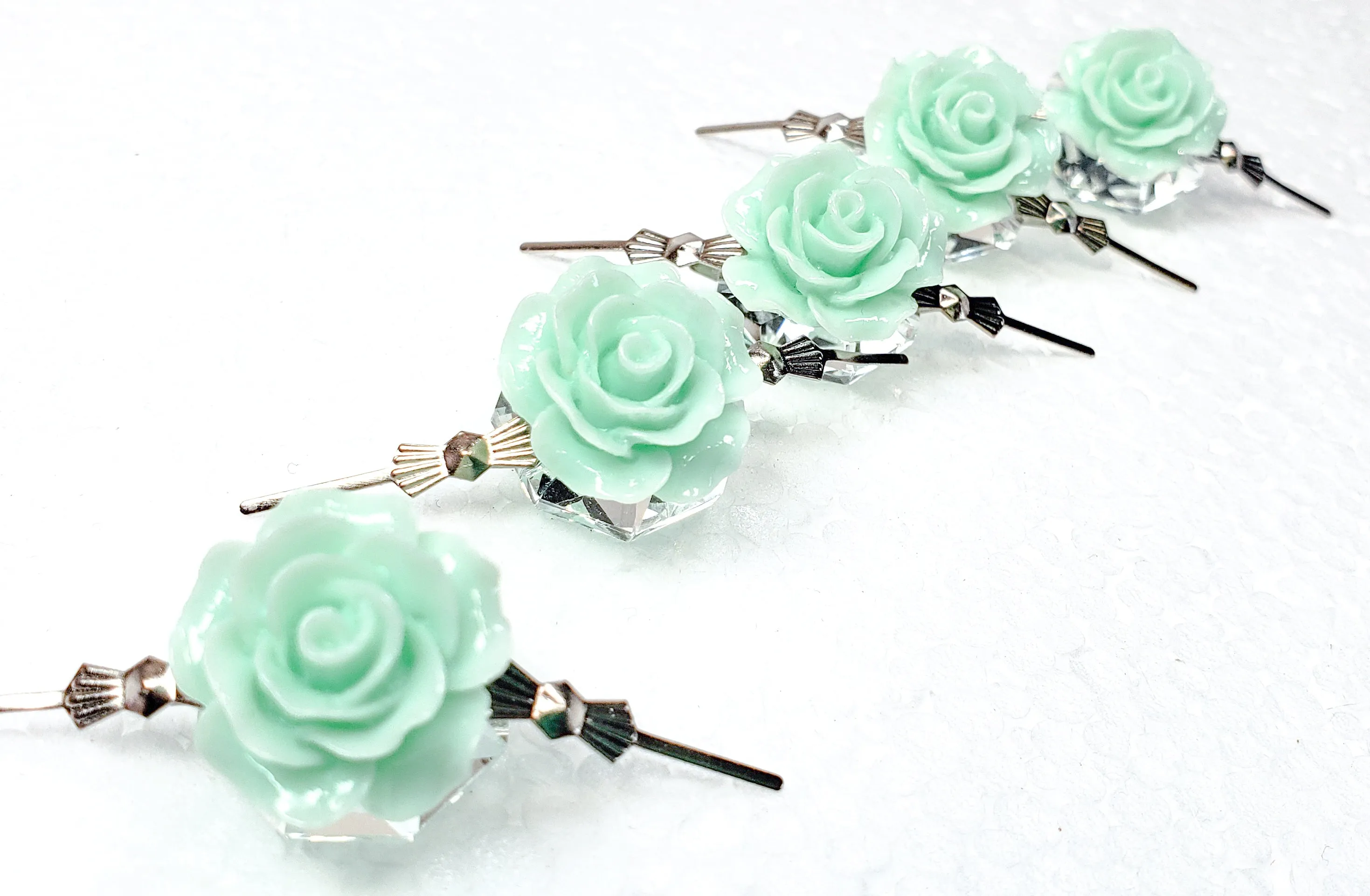 Mint Green Chandelier Roses Pack of 5 Crystals, Shabby Chic Rose Chandelier Decoration 81H