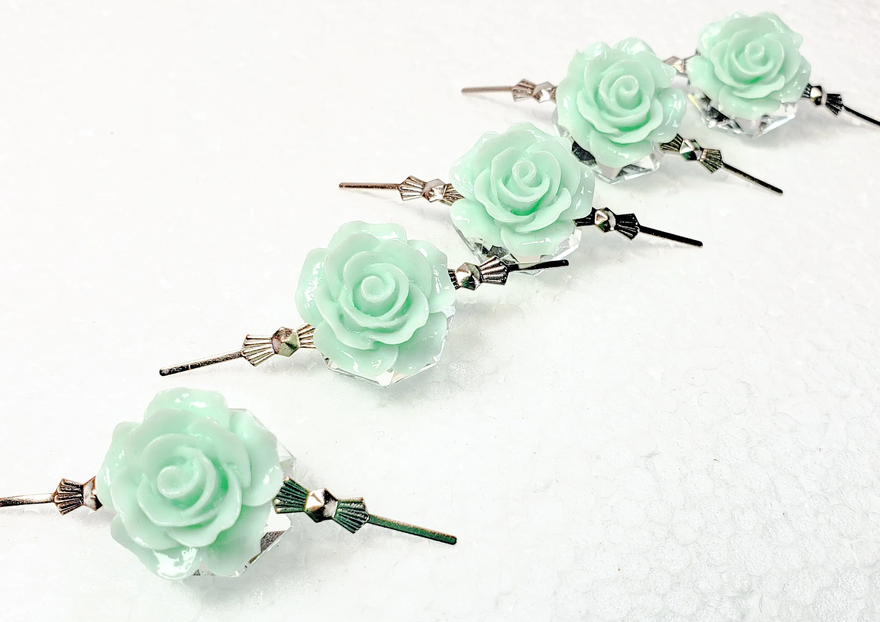 Mint Green Chandelier Roses Pack of 5 Crystals, Shabby Chic Rose Chandelier Decoration 81H