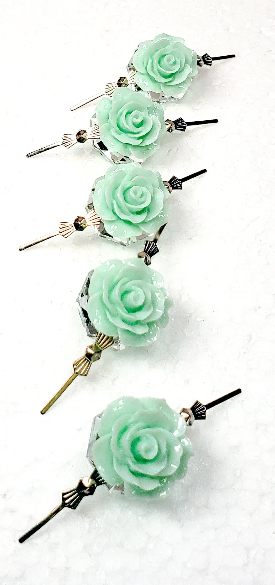 Mint Green Chandelier Roses Pack of 5 Crystals, Shabby Chic Rose Chandelier Decoration 81H