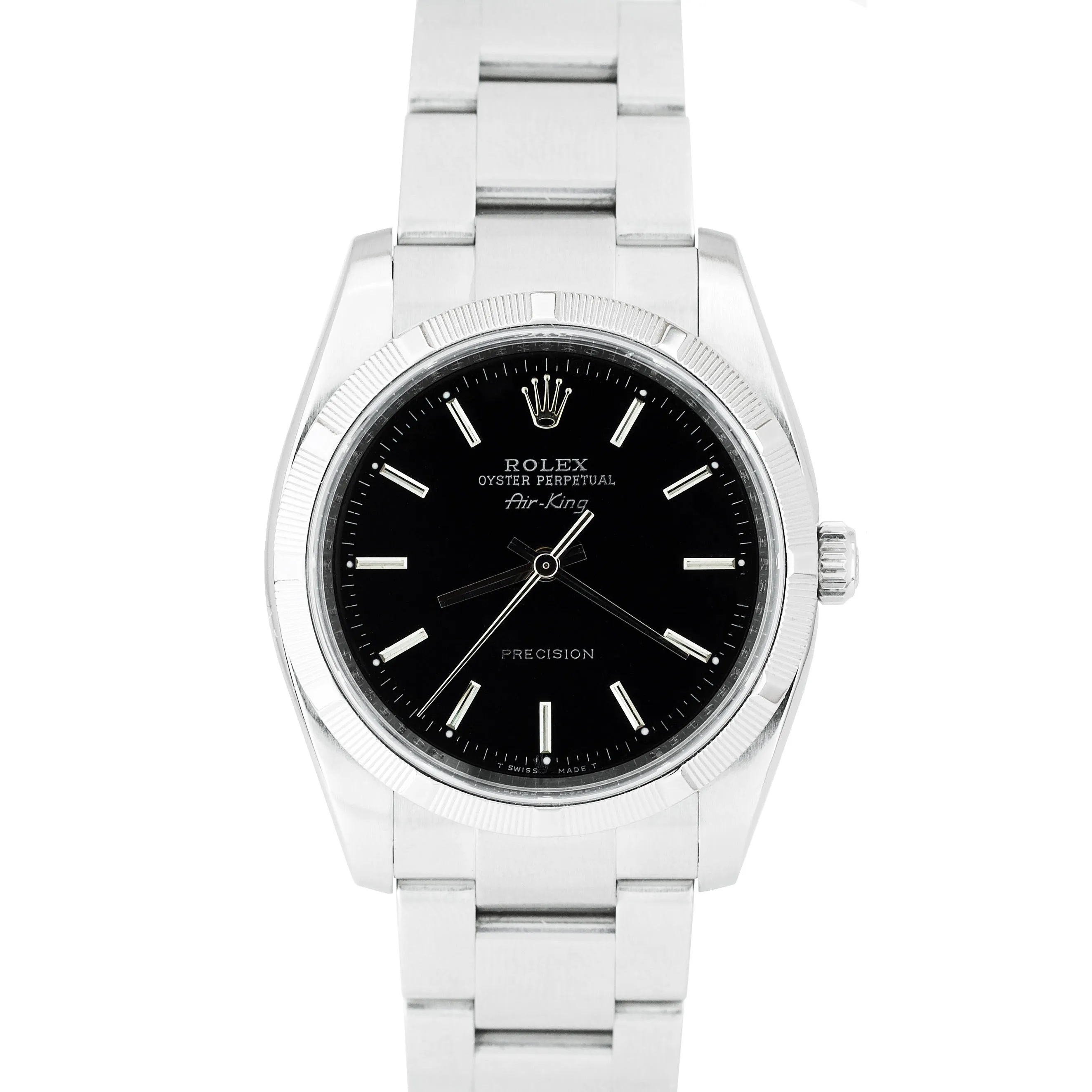 MINT Rolex Air-King Oyster Perpetual Steel Black Index 114210 34mm Watch 114200