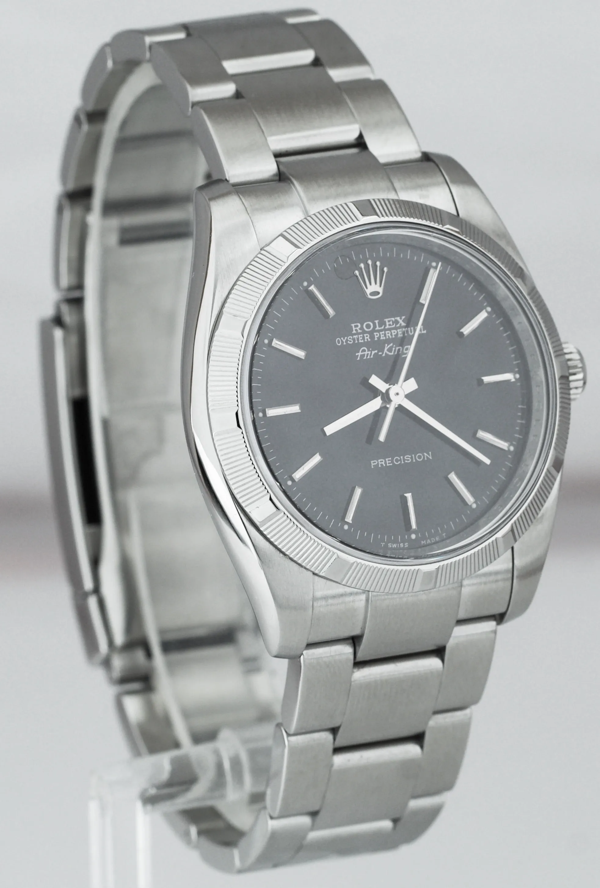 MINT Rolex Air-King Oyster Perpetual Steel Black Index 114210 34mm Watch 114200