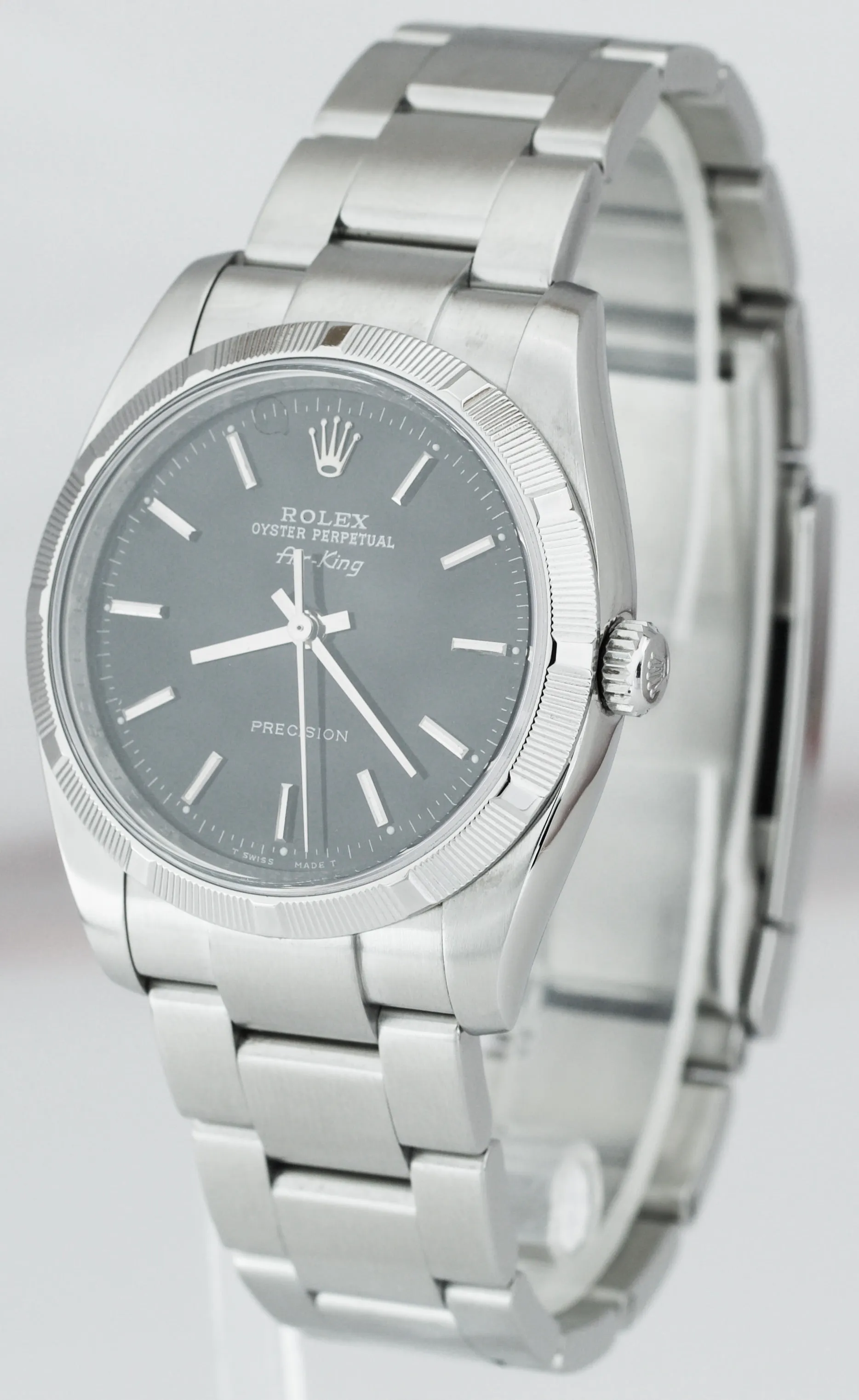 MINT Rolex Air-King Oyster Perpetual Steel Black Index 114210 34mm Watch 114200
