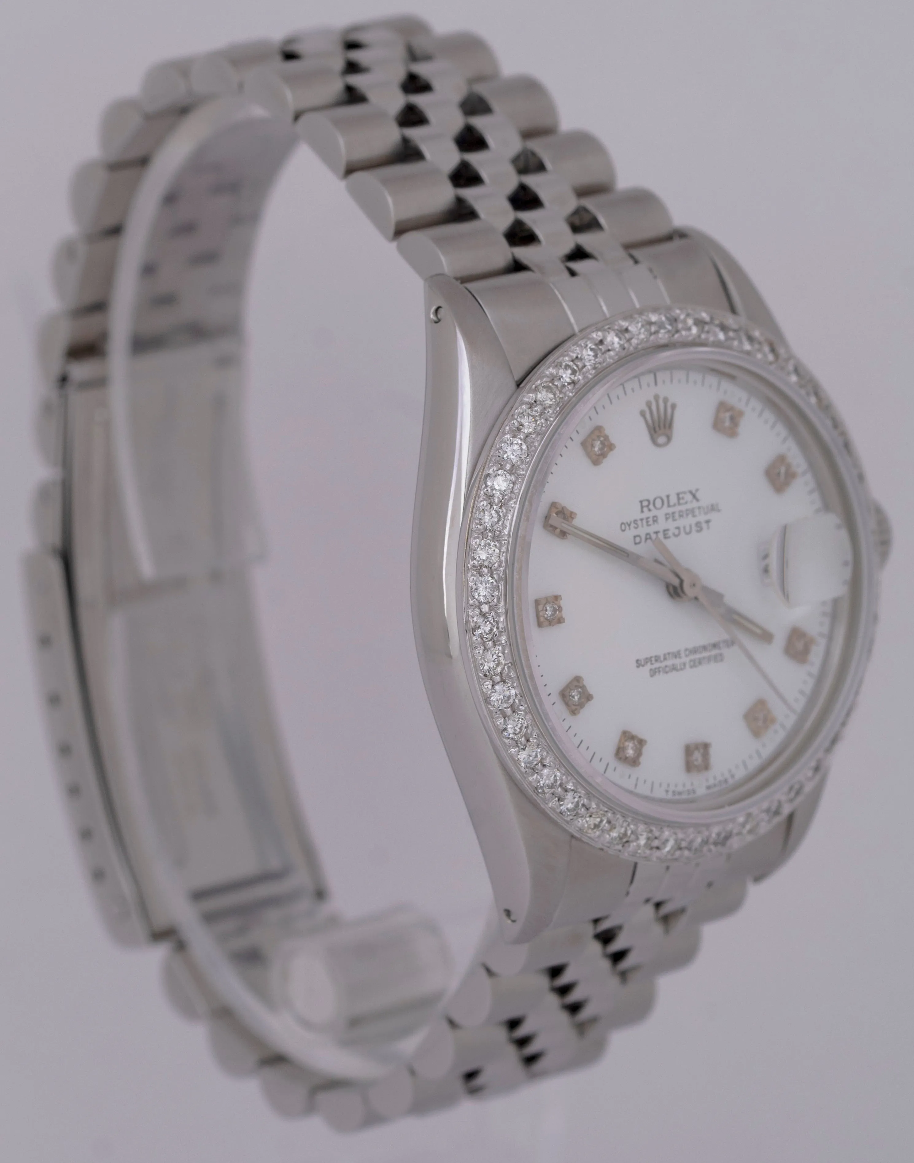 MINT Rolex DateJust 36mm White DIAMOND Stainless Steel JUBILEE Watch 16014 BOX