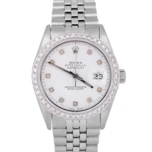 MINT Rolex DateJust 36mm White DIAMOND Stainless Steel JUBILEE Watch 16014 BOX