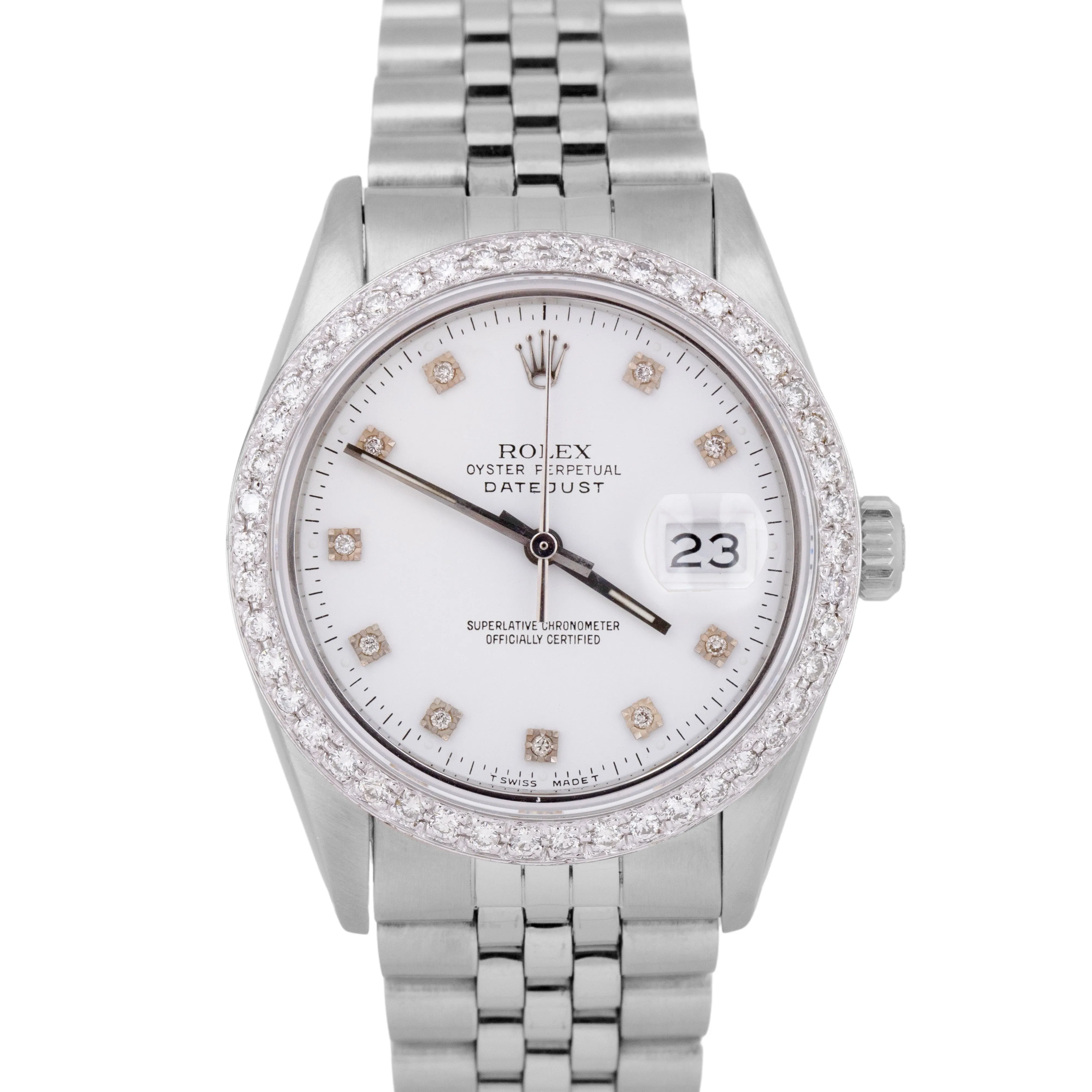 MINT Rolex DateJust 36mm White DIAMOND Stainless Steel JUBILEE Watch 16014 BOX