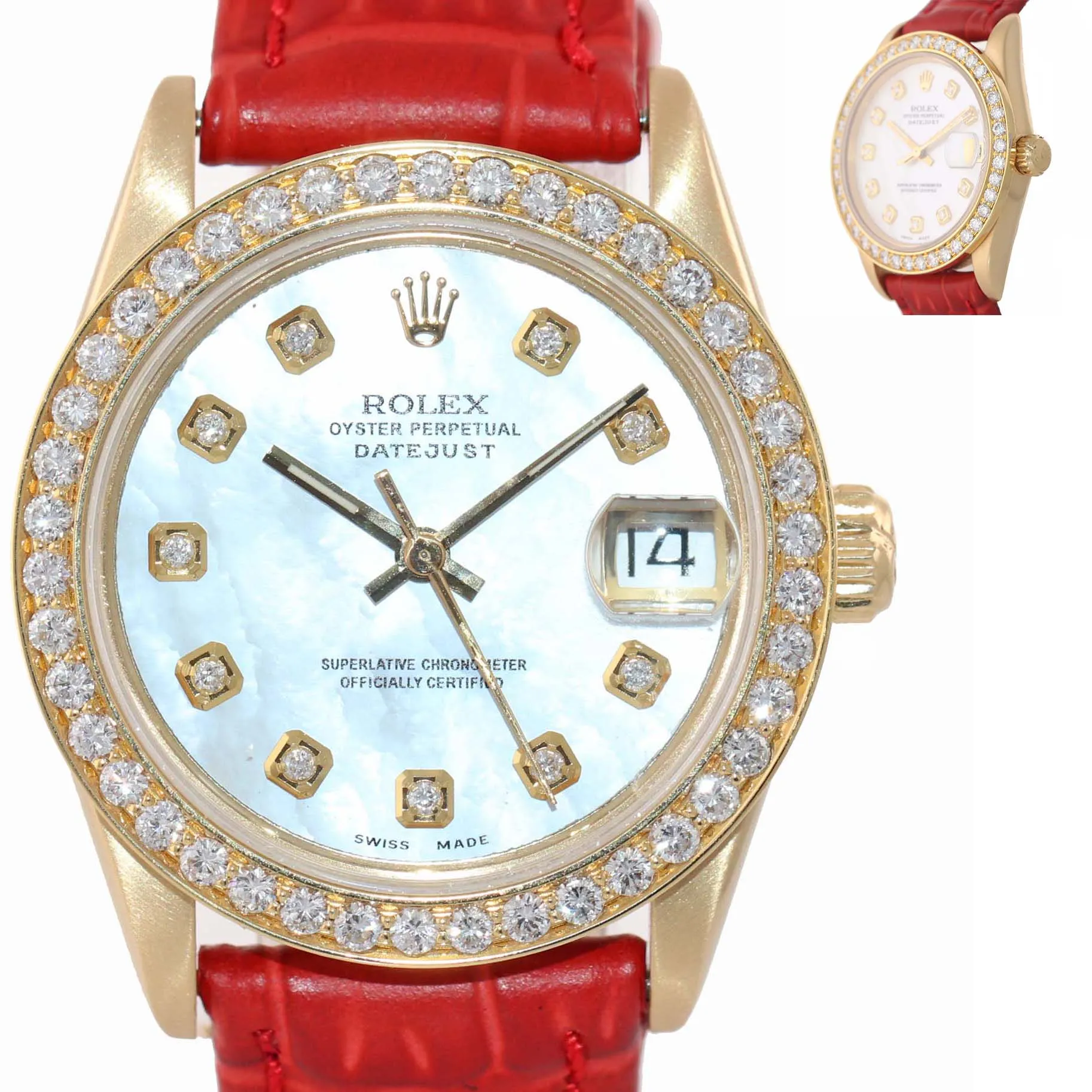 MINT Rolex President 68278 DateJust Midsize 31mm 18k Yellow Gold MOP Watch Box