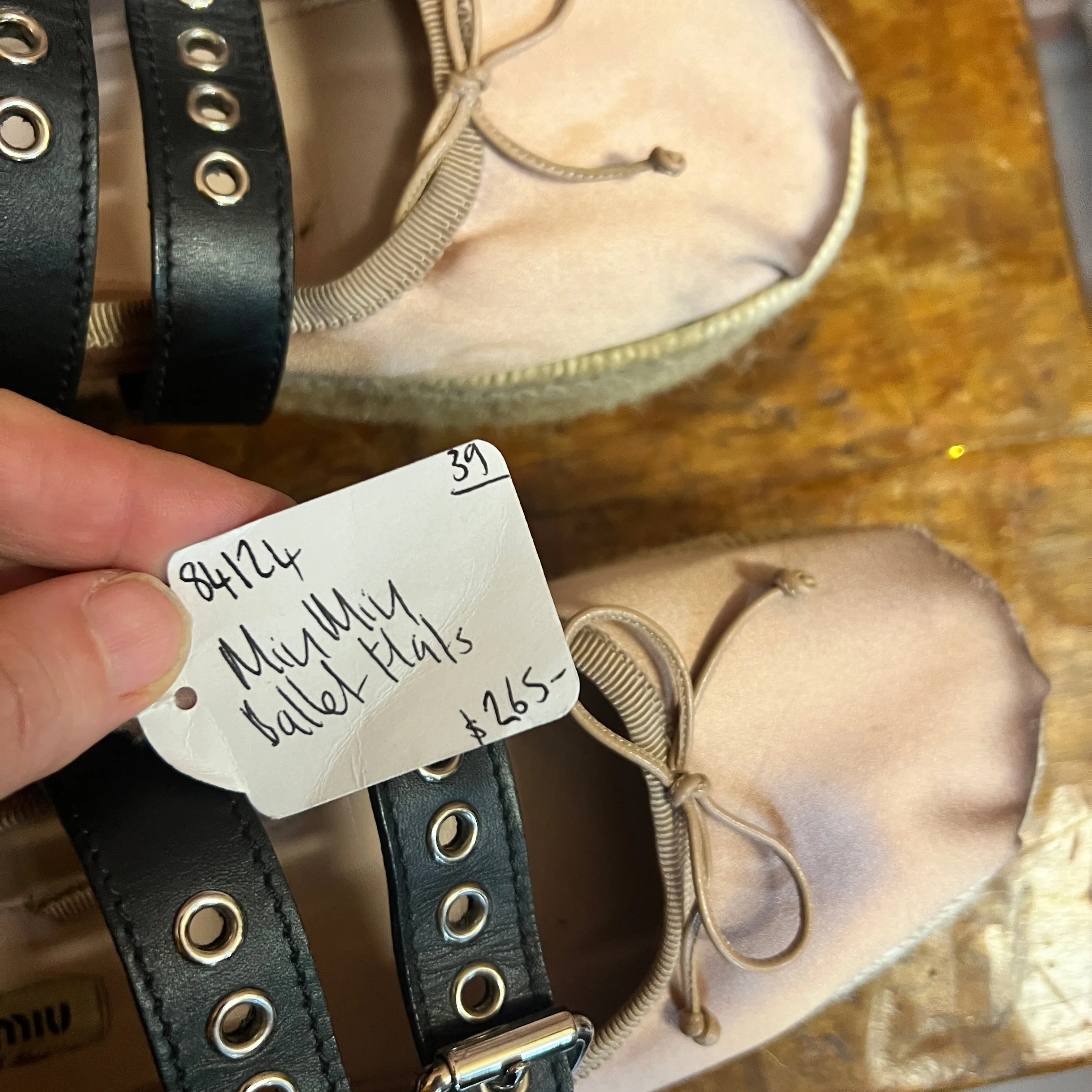 MIU MIU  satin ballet flats double buckle 39