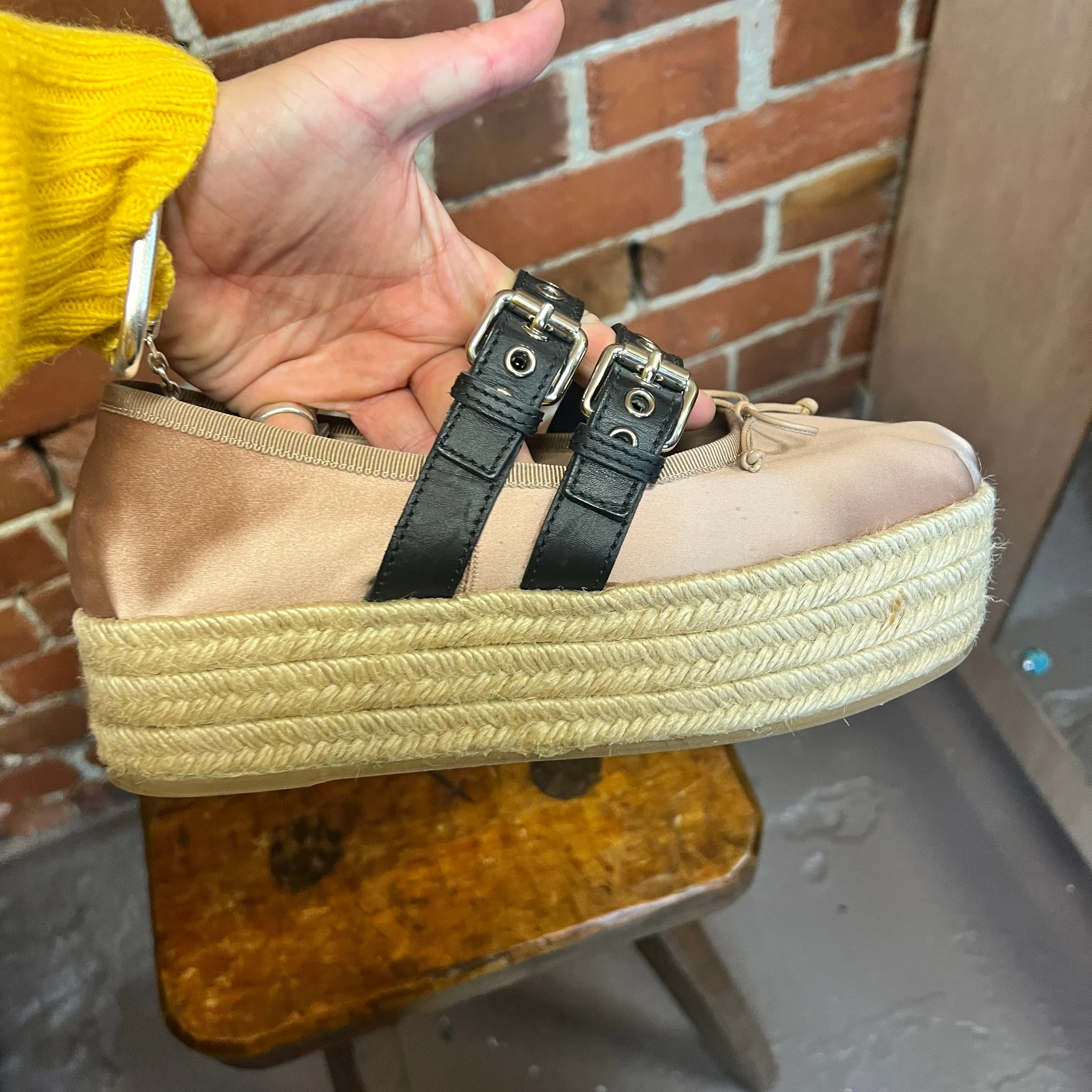 MIU MIU  satin ballet flats double buckle 39