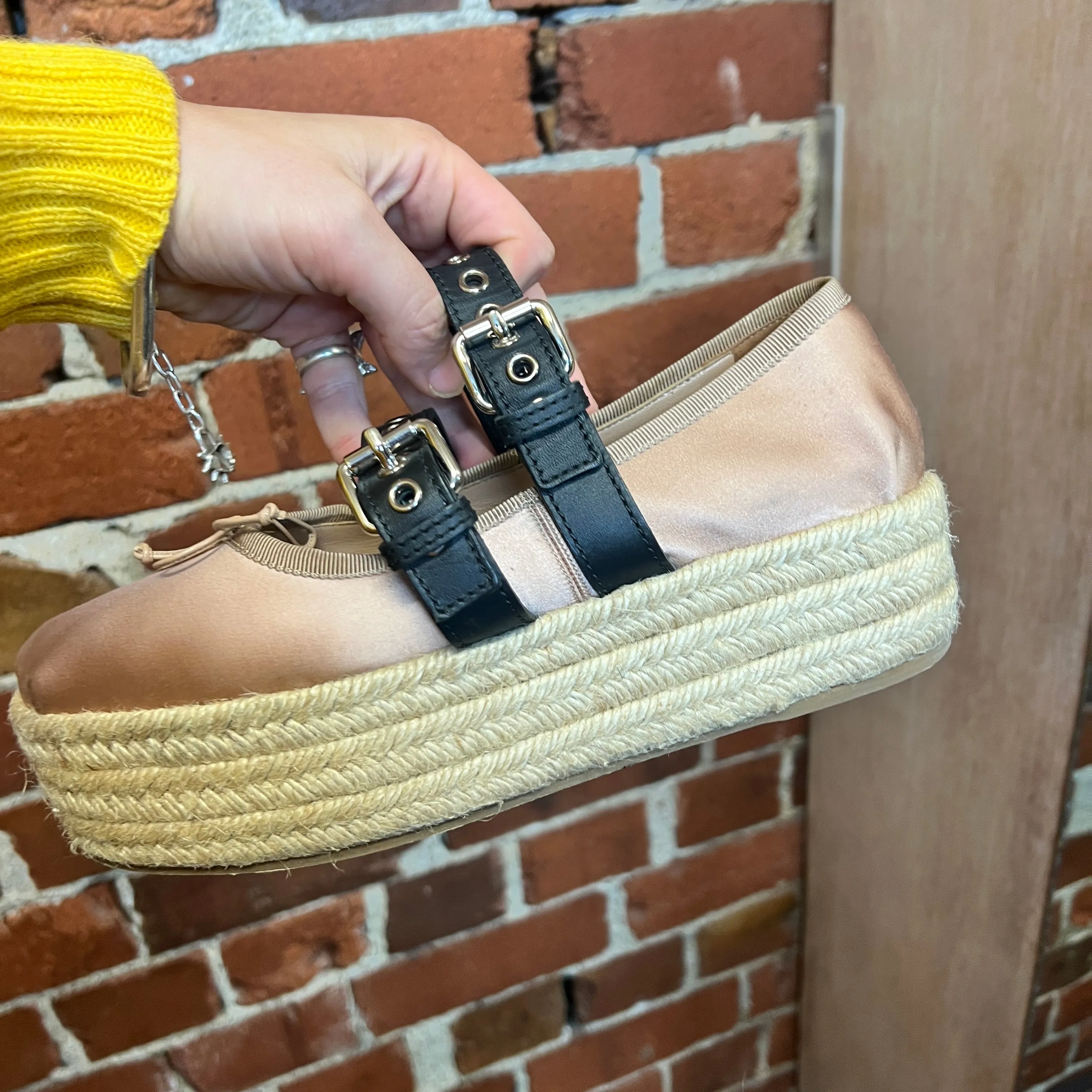 MIU MIU  satin ballet flats double buckle 39