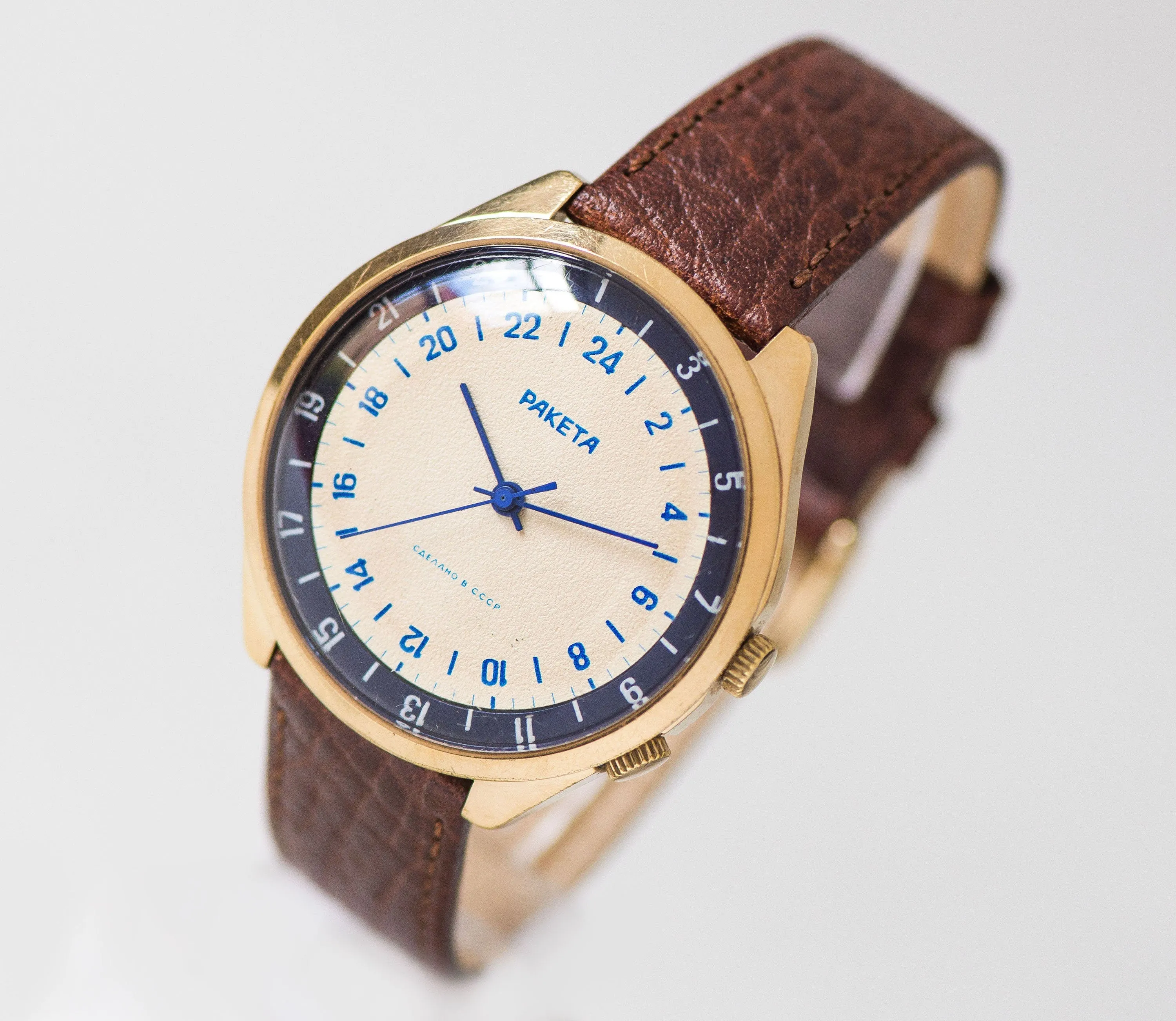Modern men's watch Rocket limited edition 24 hours watch gold plated, chunky vintage miners watch, submariners watch gift, new luxury strap