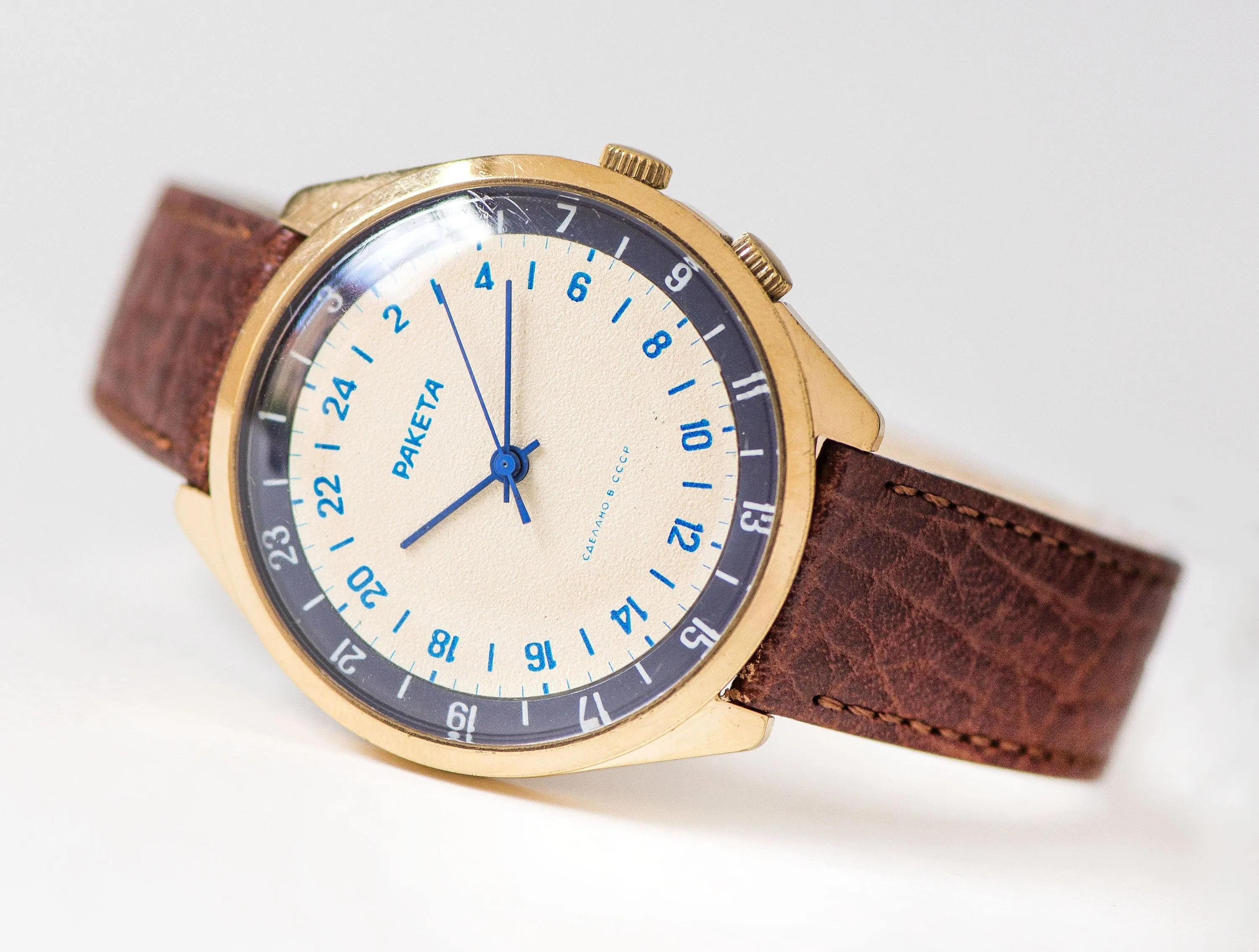 Modern men's watch Rocket limited edition 24 hours watch gold plated, chunky vintage miners watch, submariners watch gift, new luxury strap