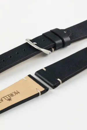 Morellato POLLOCK Vintage Lug-Stitched Calfskin Leather Watch Strap in BLACK