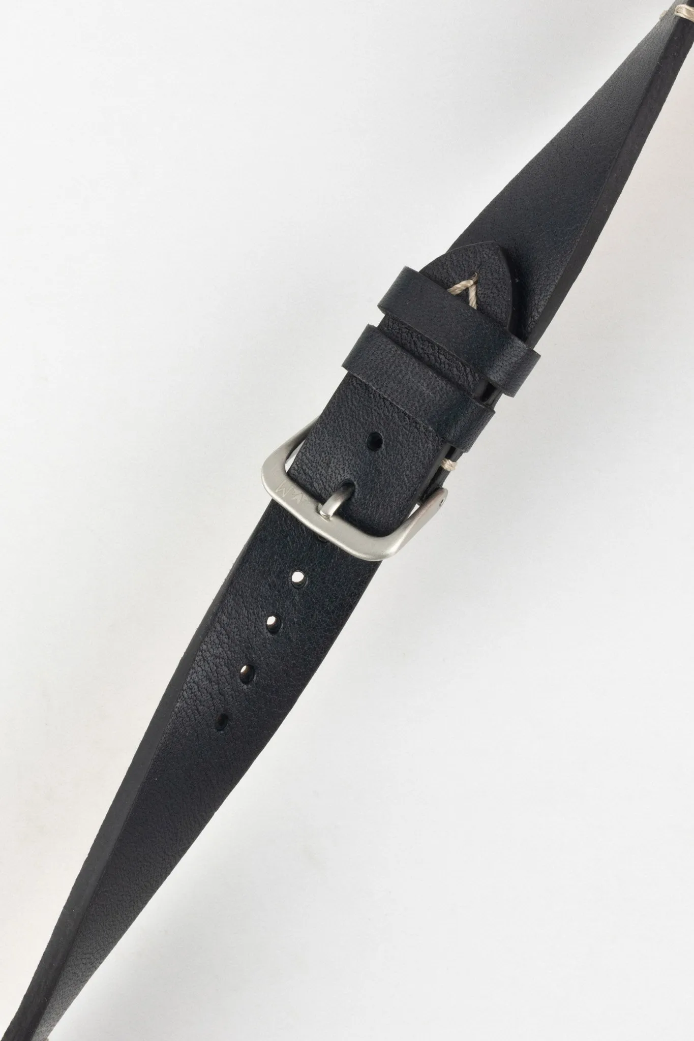 Morellato POLLOCK Vintage Lug-Stitched Calfskin Leather Watch Strap in BLACK
