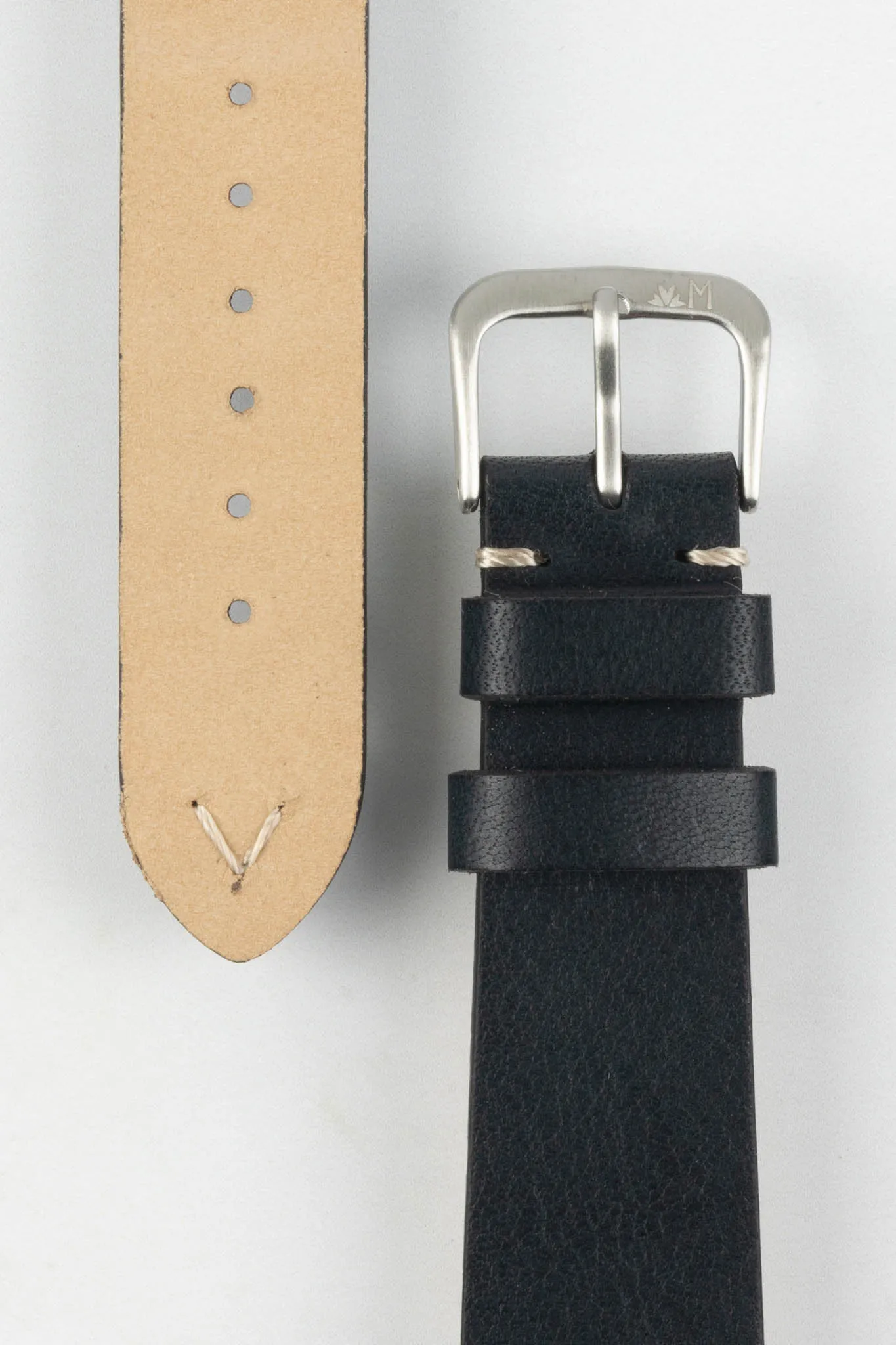 Morellato POLLOCK Vintage Lug-Stitched Calfskin Leather Watch Strap in BLACK