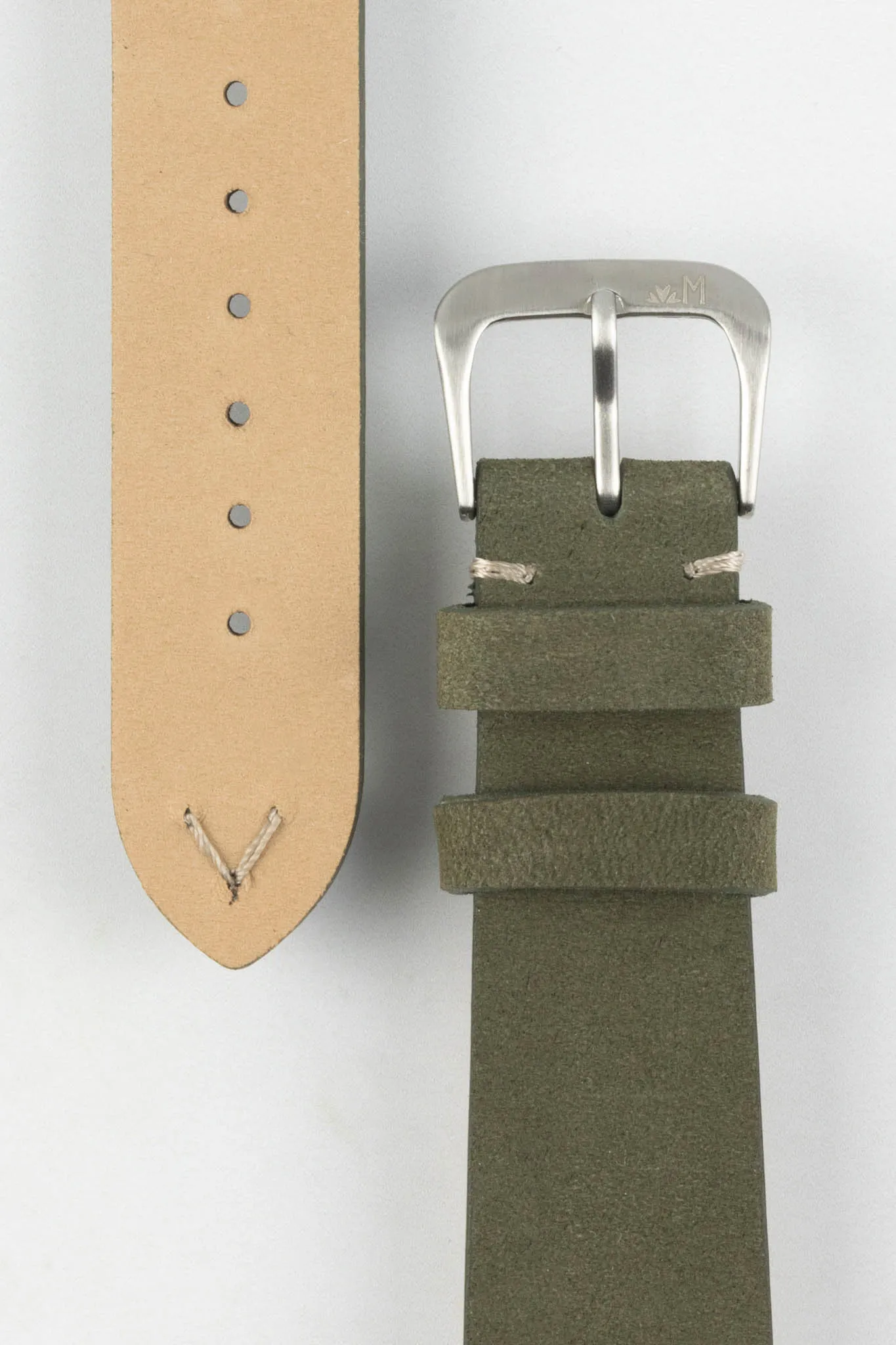 Morellato POLLOCK Vintage Lug-Stitched Calfskin Leather Watch Strap in GREEN