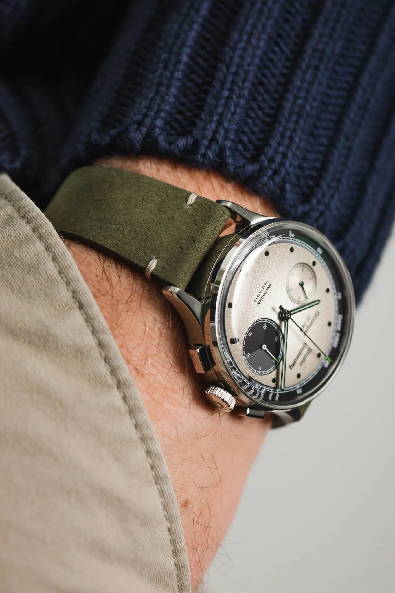 Morellato POLLOCK Vintage Lug-Stitched Calfskin Leather Watch Strap in GREEN