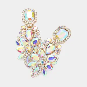 Multi AB Stone Cluster Chandelier Clip on Pageant Earrings on Gold | Prom Earrings |  624304