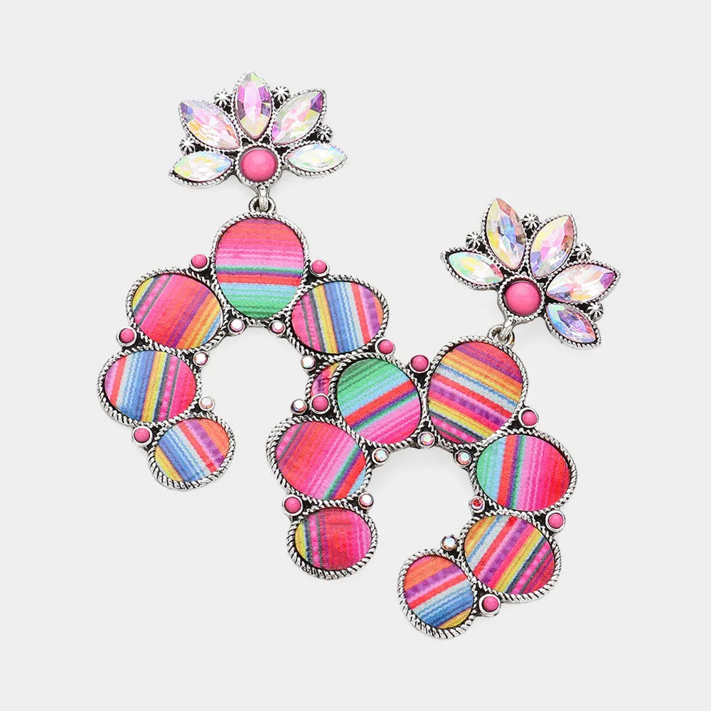 Multi Color Fun Fashion Horseshoe Dangle Earrings | Head Shot Earrings |  636112