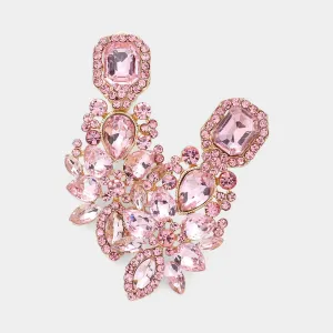 Multi Pink Stone Cluster Chandelier Clip on Pageant Earrings  | Prom Earrings |  624306