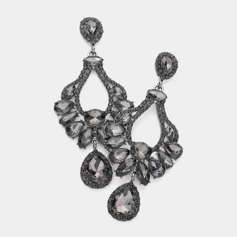 Multi Stone Black Diamond Crystal Chandelier Pageant Earrings  | Prom Earrings | 589417