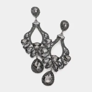 Multi Stone Black Diamond Crystal Chandelier Pageant Earrings  | Prom Earrings | 589417