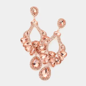 Multi Stone Peach Crystal Chandelier Pageant Earrings  | Prom Earrings | 589419