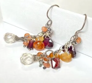 Multicolor Garnet Dangle Earrings Oxidized Silver
