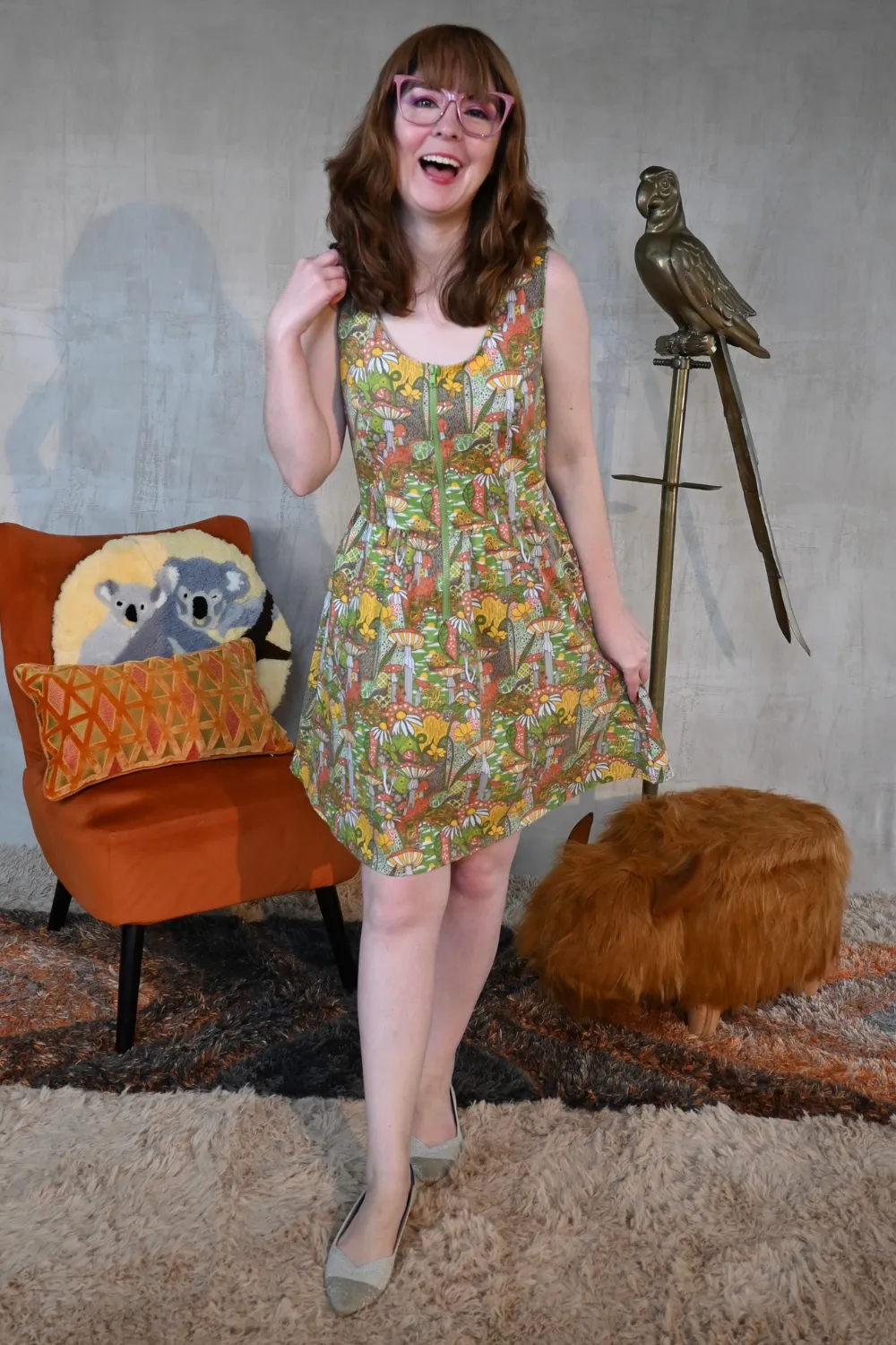 Mushrooms Fit & Flare Midi Dress in Olive