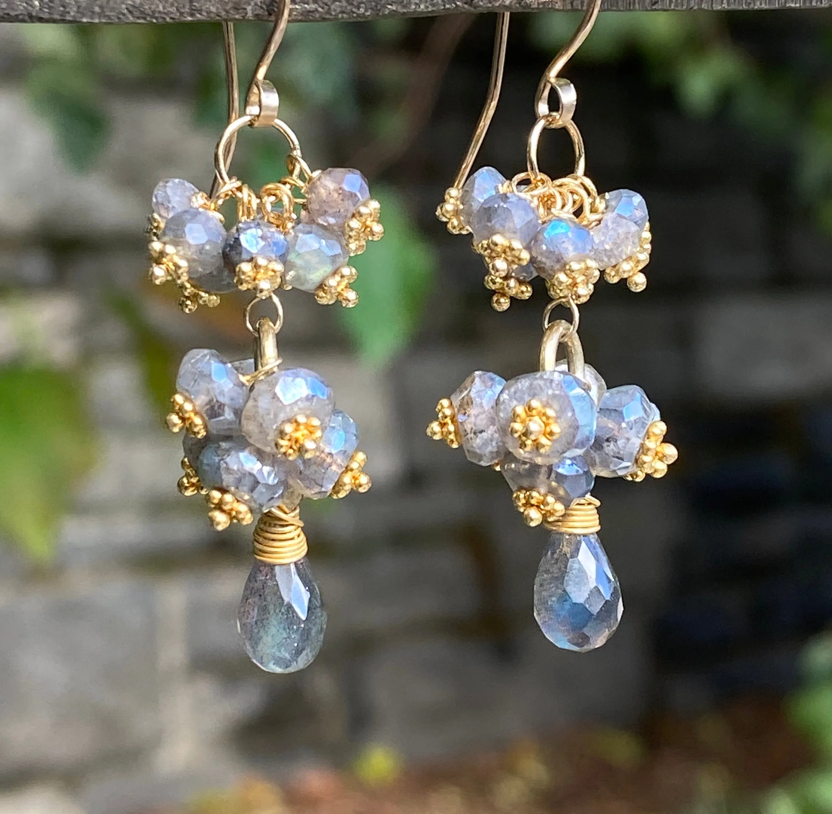 Mystic Labradorite Cluster Earrings Gold Vermeil