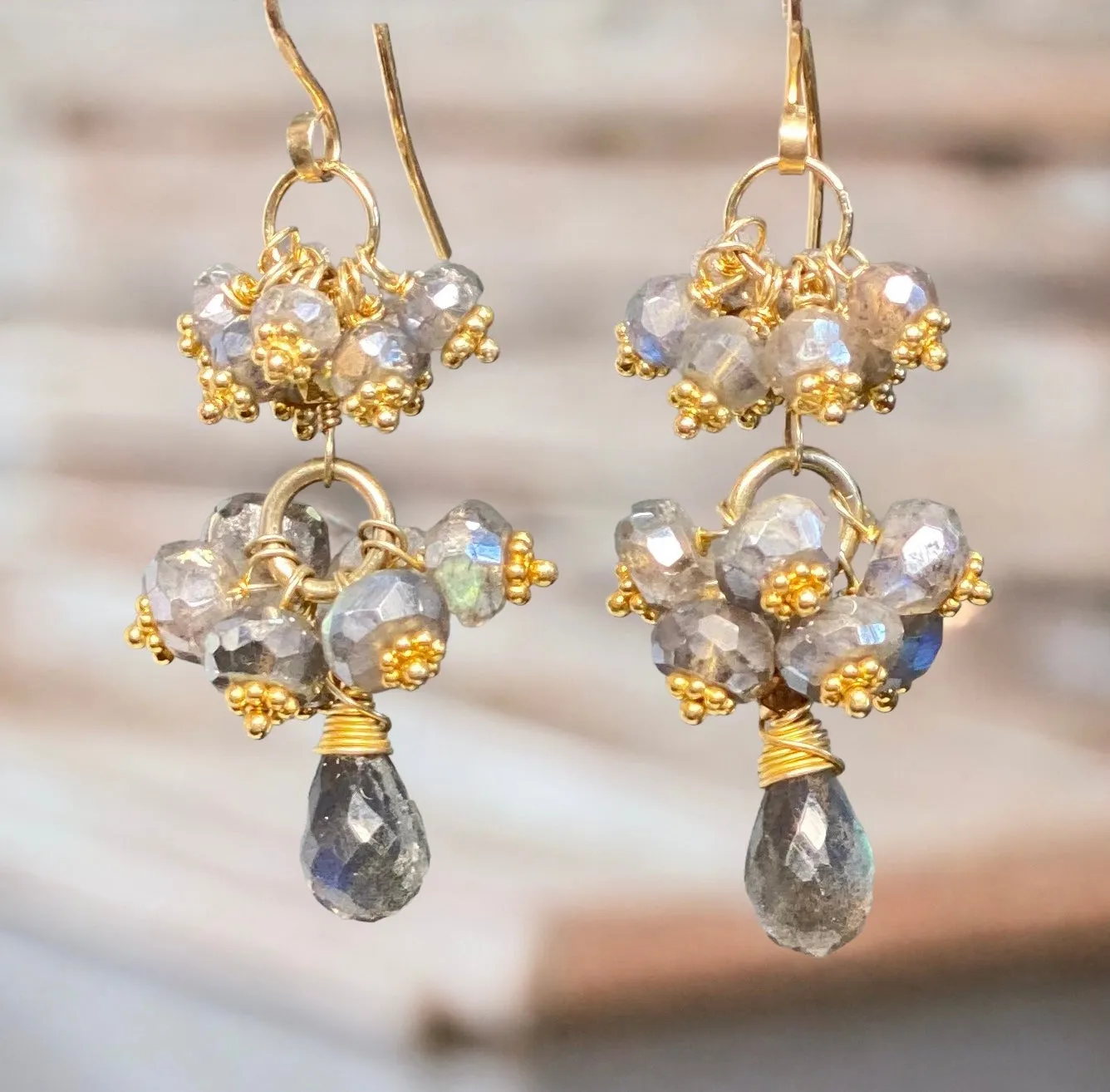 Mystic Labradorite Cluster Earrings Gold Vermeil