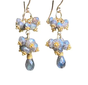 Mystic Labradorite Cluster Earrings Gold Vermeil