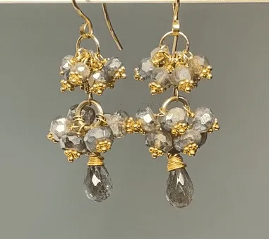 Mystic Labradorite Cluster Earrings Gold Vermeil