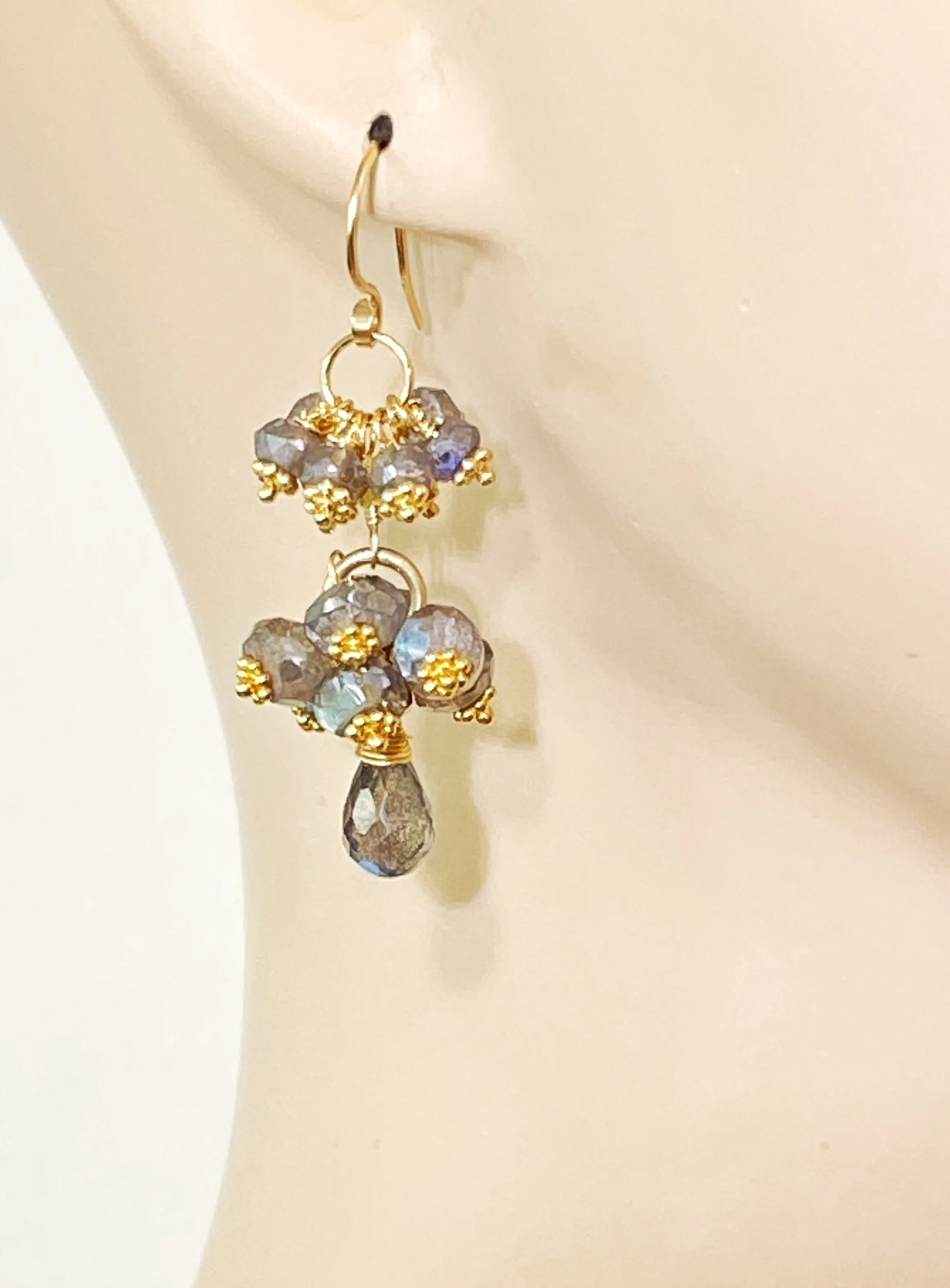 Mystic Labradorite Cluster Earrings Gold Vermeil