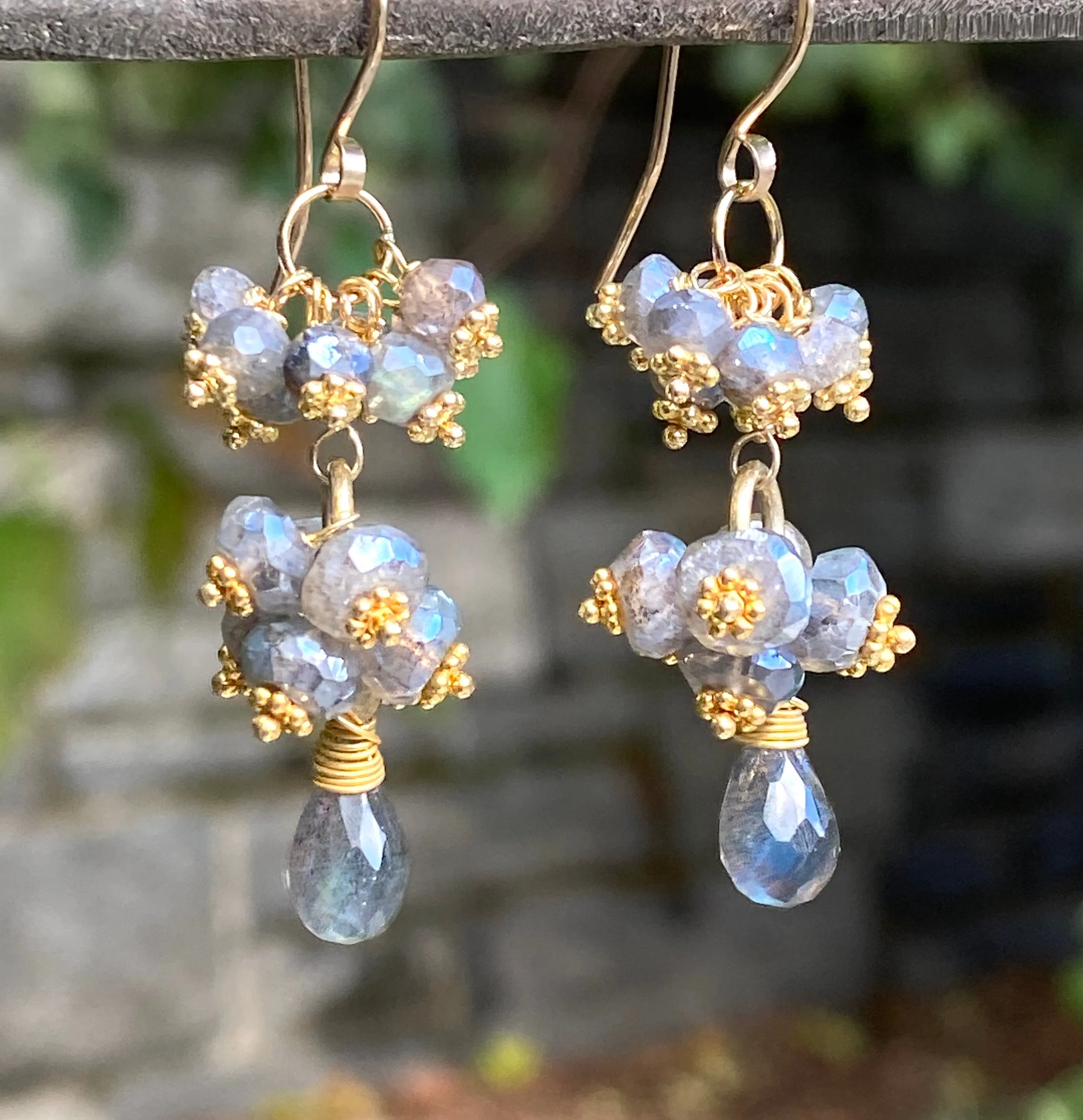 Mystic Labradorite Cluster Earrings Gold Vermeil