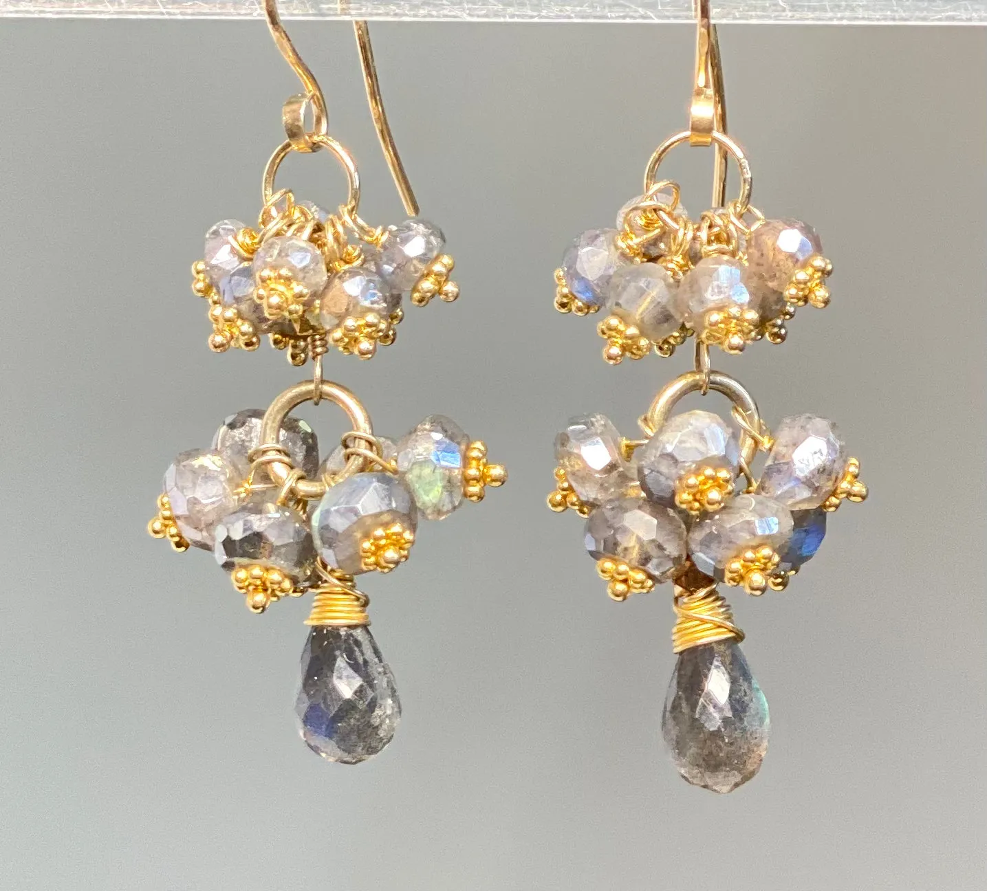 Mystic Labradorite Cluster Earrings Gold Vermeil