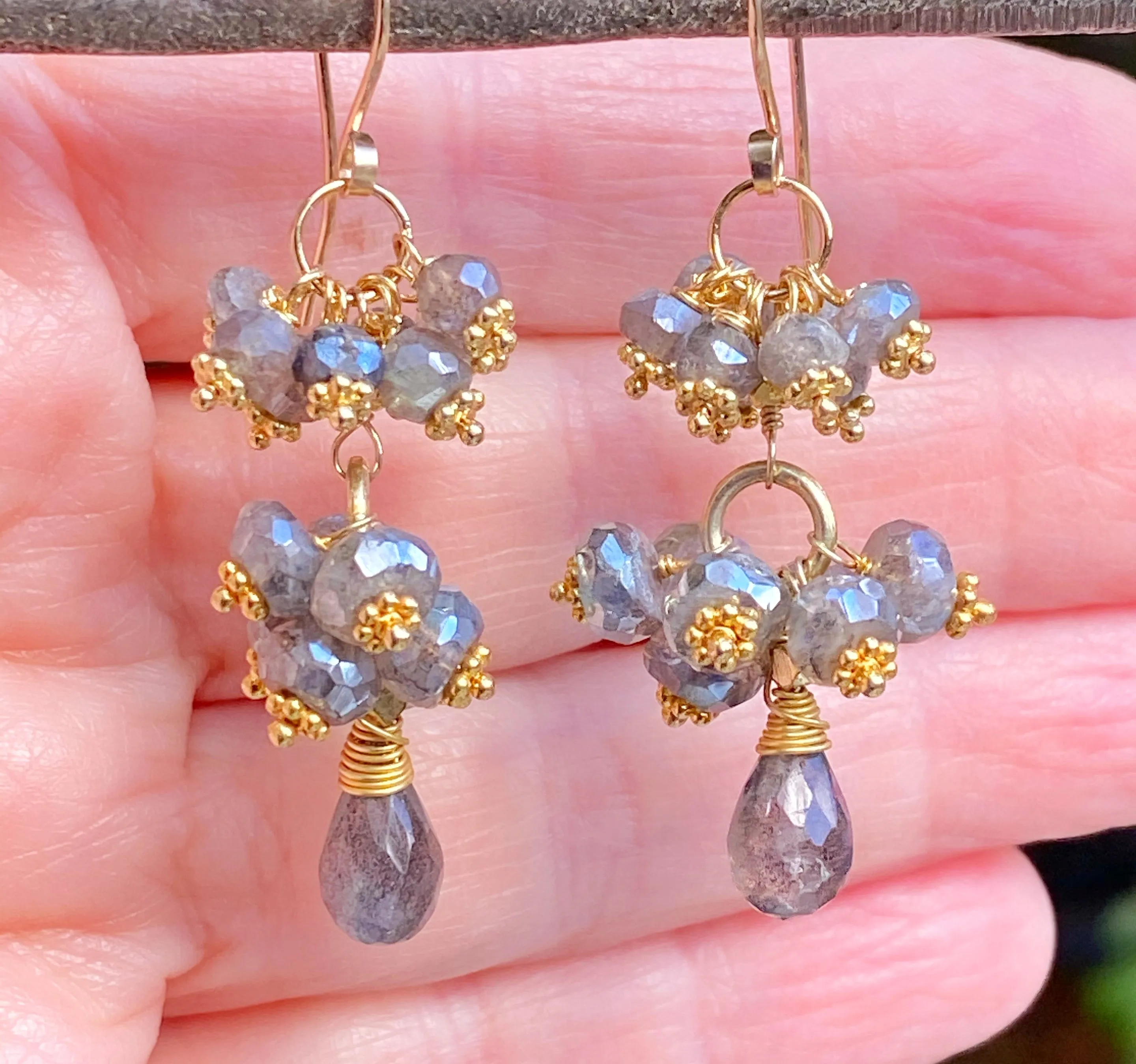 Mystic Labradorite Cluster Earrings Gold Vermeil